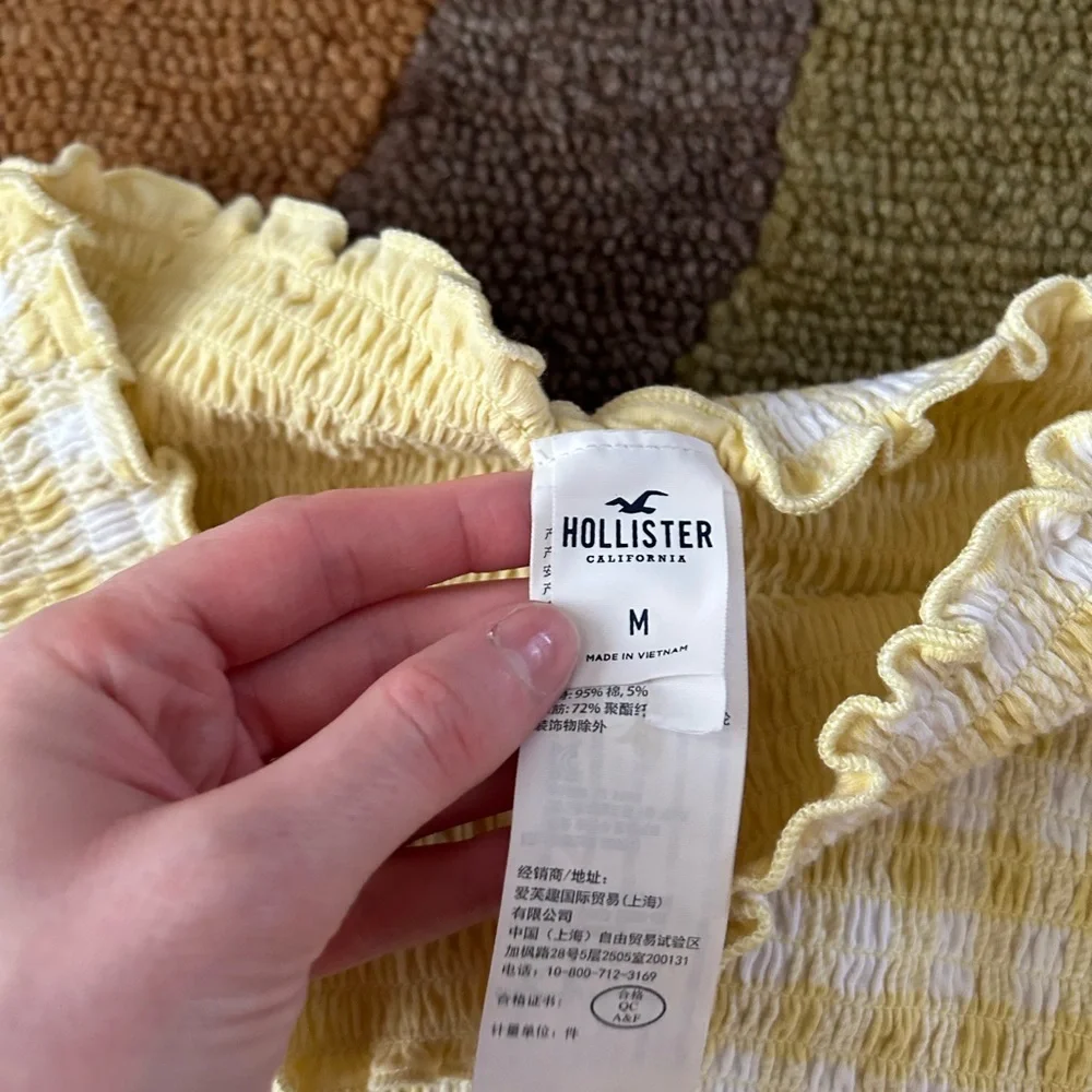 Hollister Co. Yellow Plaid Gingham Smocked Strapless Crop Tube Top Size Medium